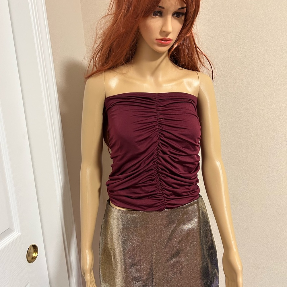 Burgundy Ruched Tube Top Size S